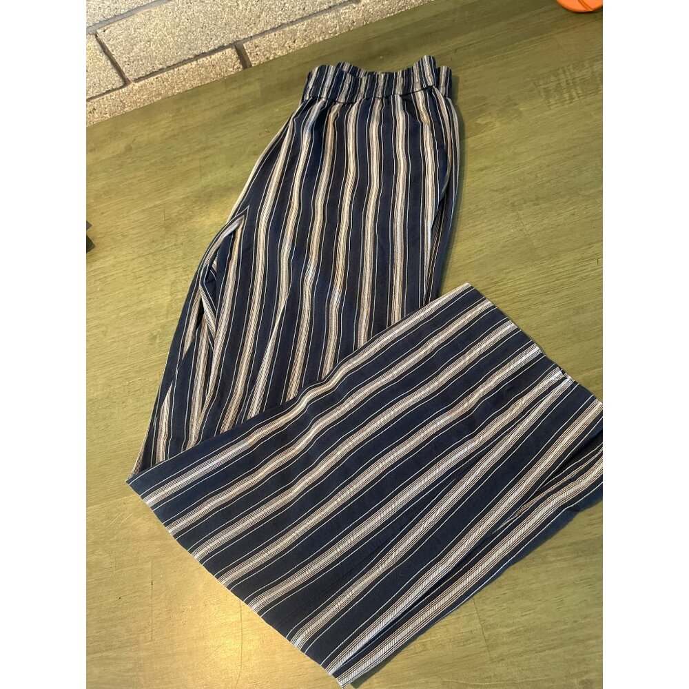 J.Crew Striped Navy Wide-Leg Pants Size 8